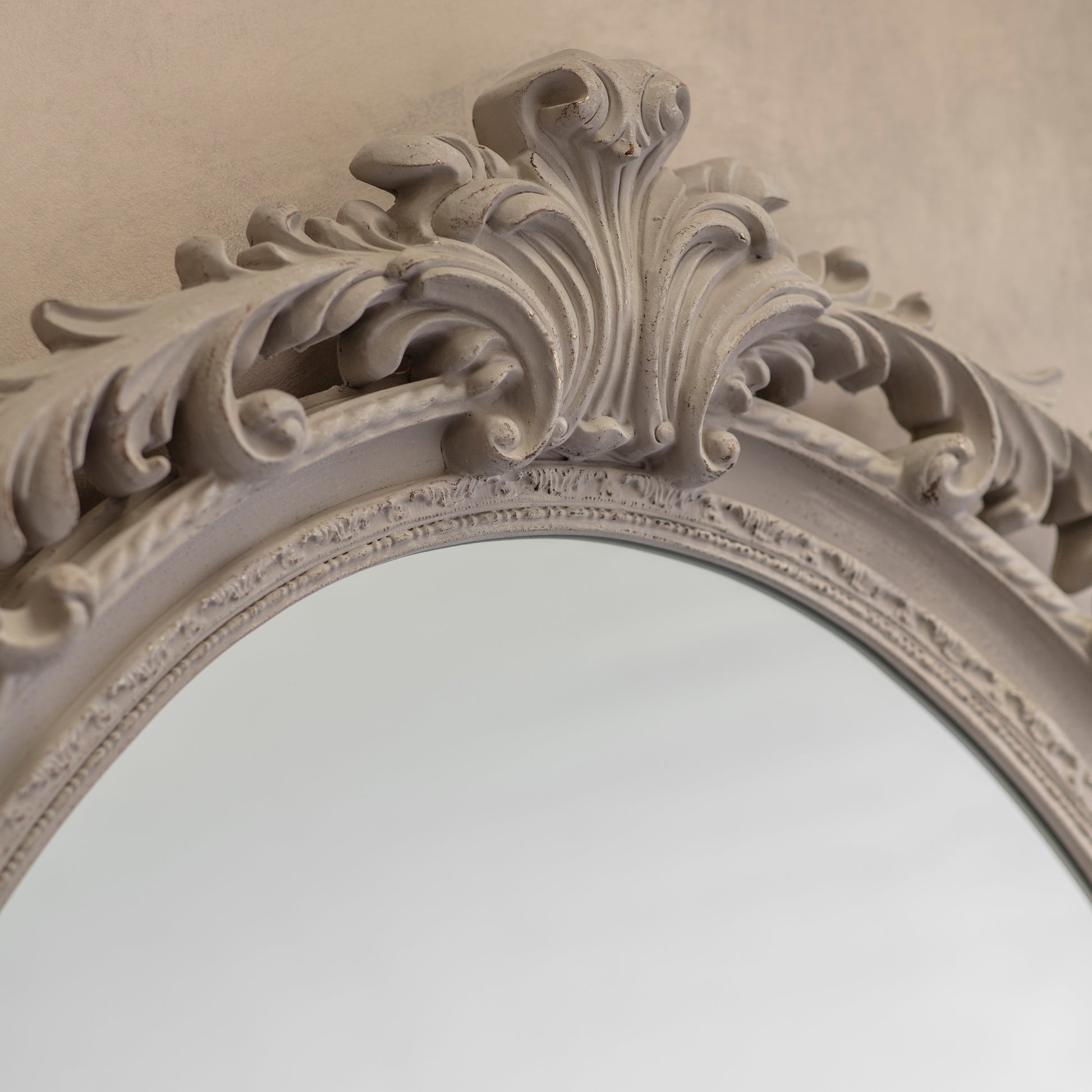 Wilton Oval Grey Mirror with Crest Top