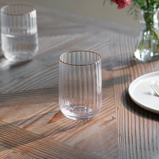 Ridgway Drinking Glass Ripple Relief w Gold Trim H 11cm