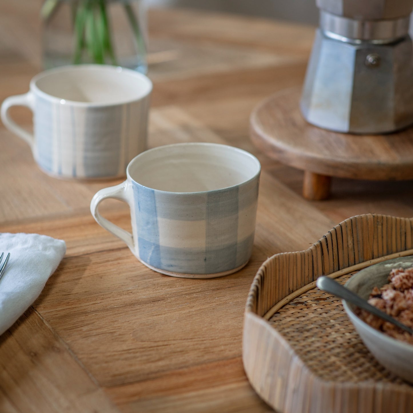 Wonki Ware Gingham Squat Mug Duck Egg