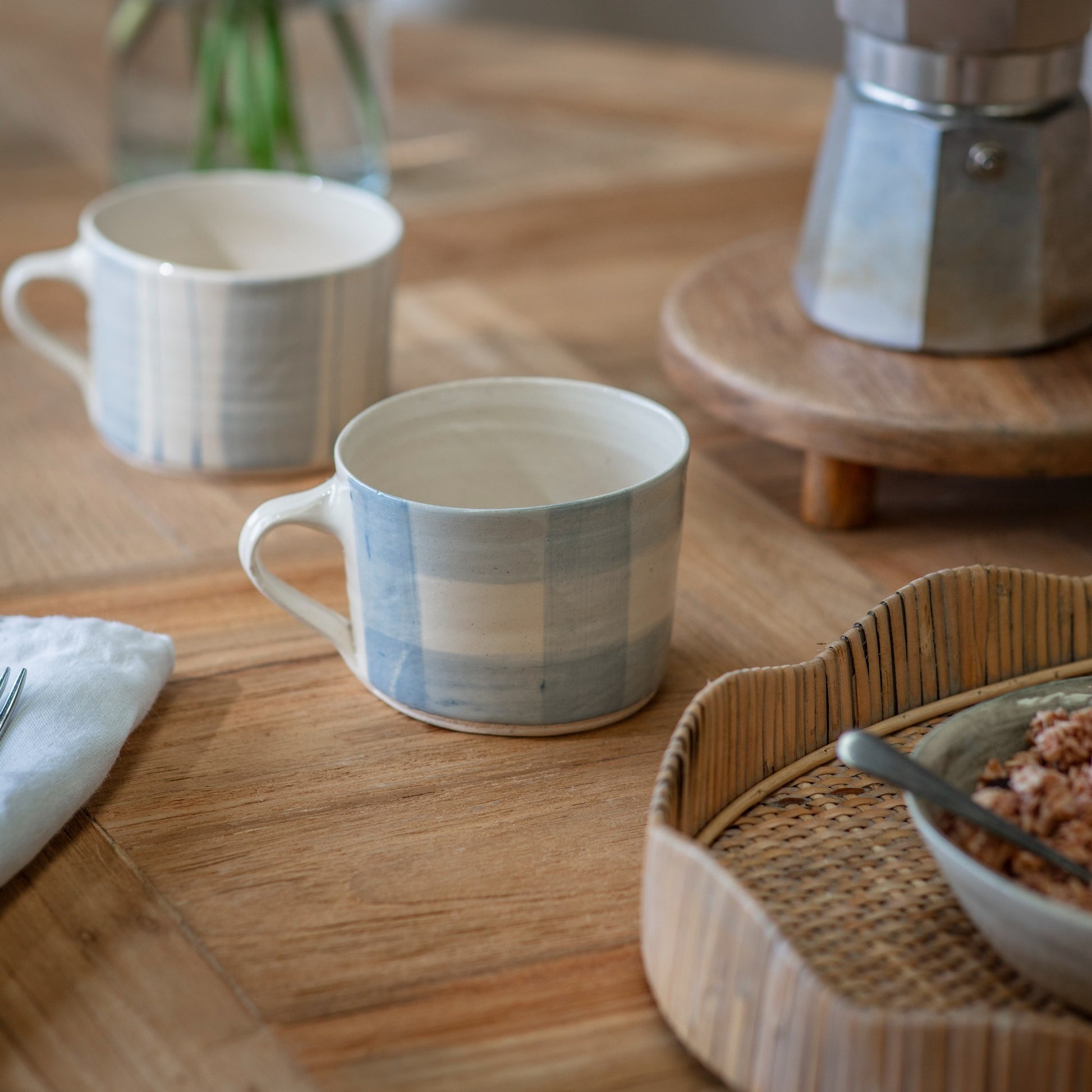 Wonki Ware Gingham Squat Mug Duck Egg