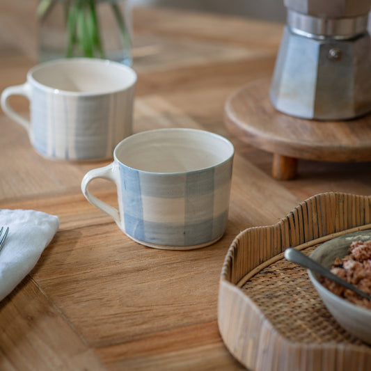 Wonki Ware Gingham Squat Mug Duck Egg