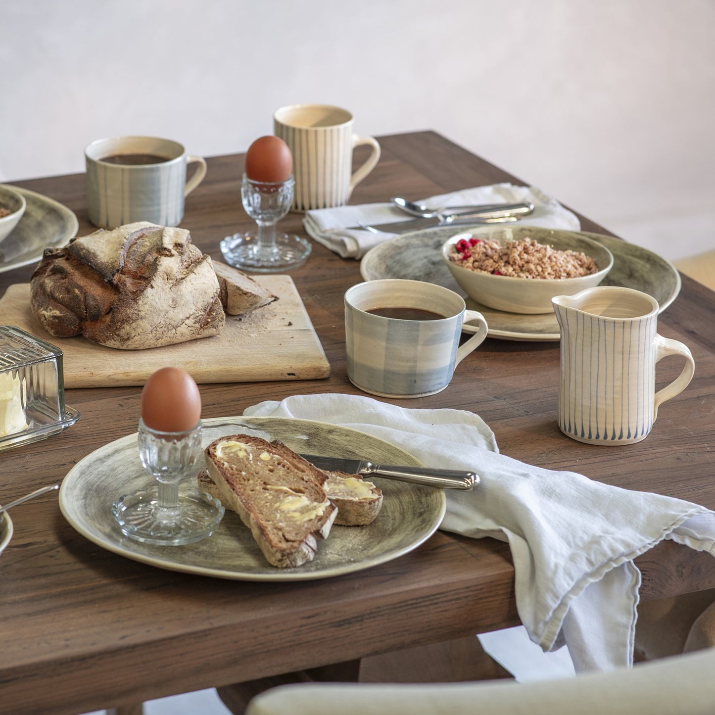 Wonki Ware Gingham Squat Mug Duck Egg