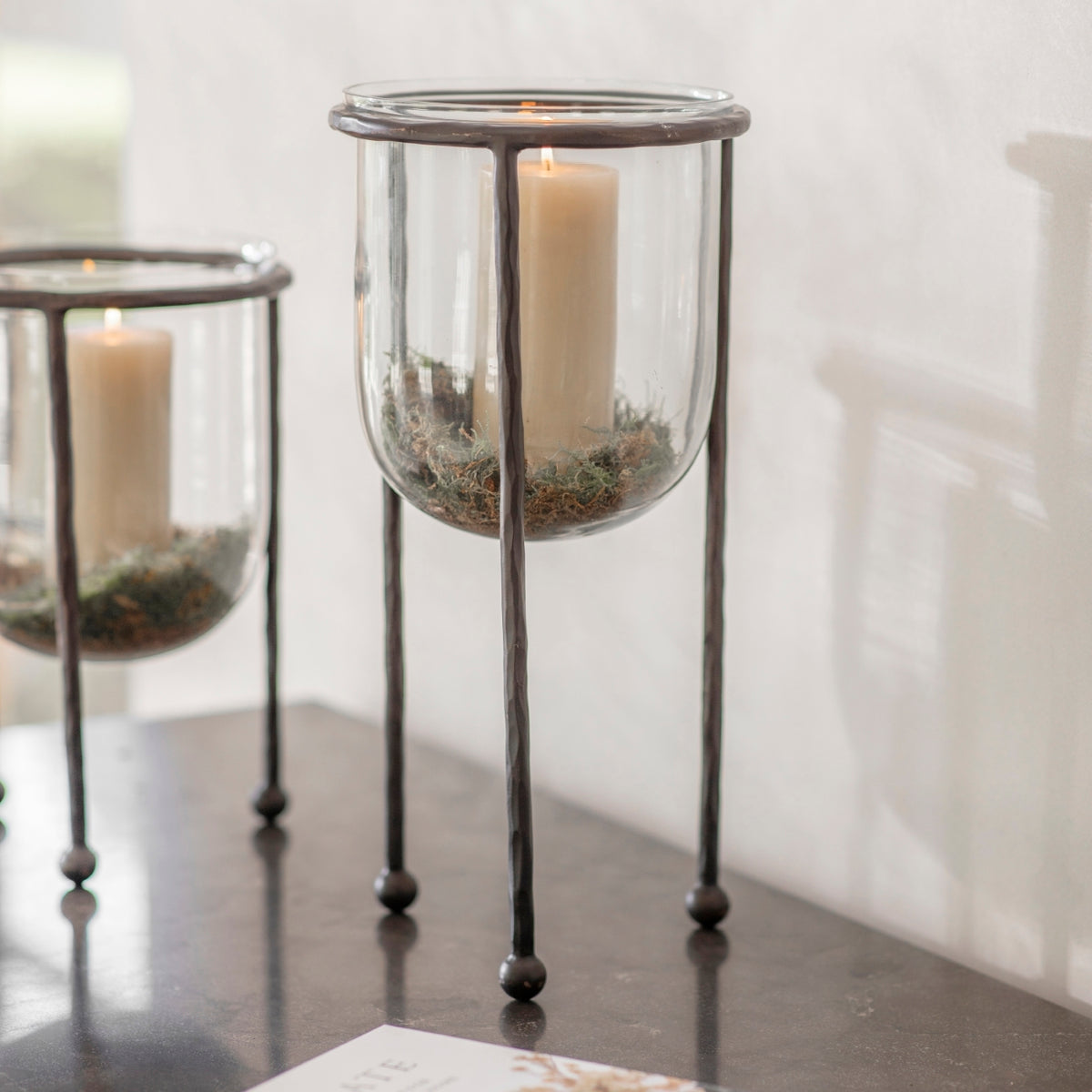 Large Iron Glass Rounded Hurricane