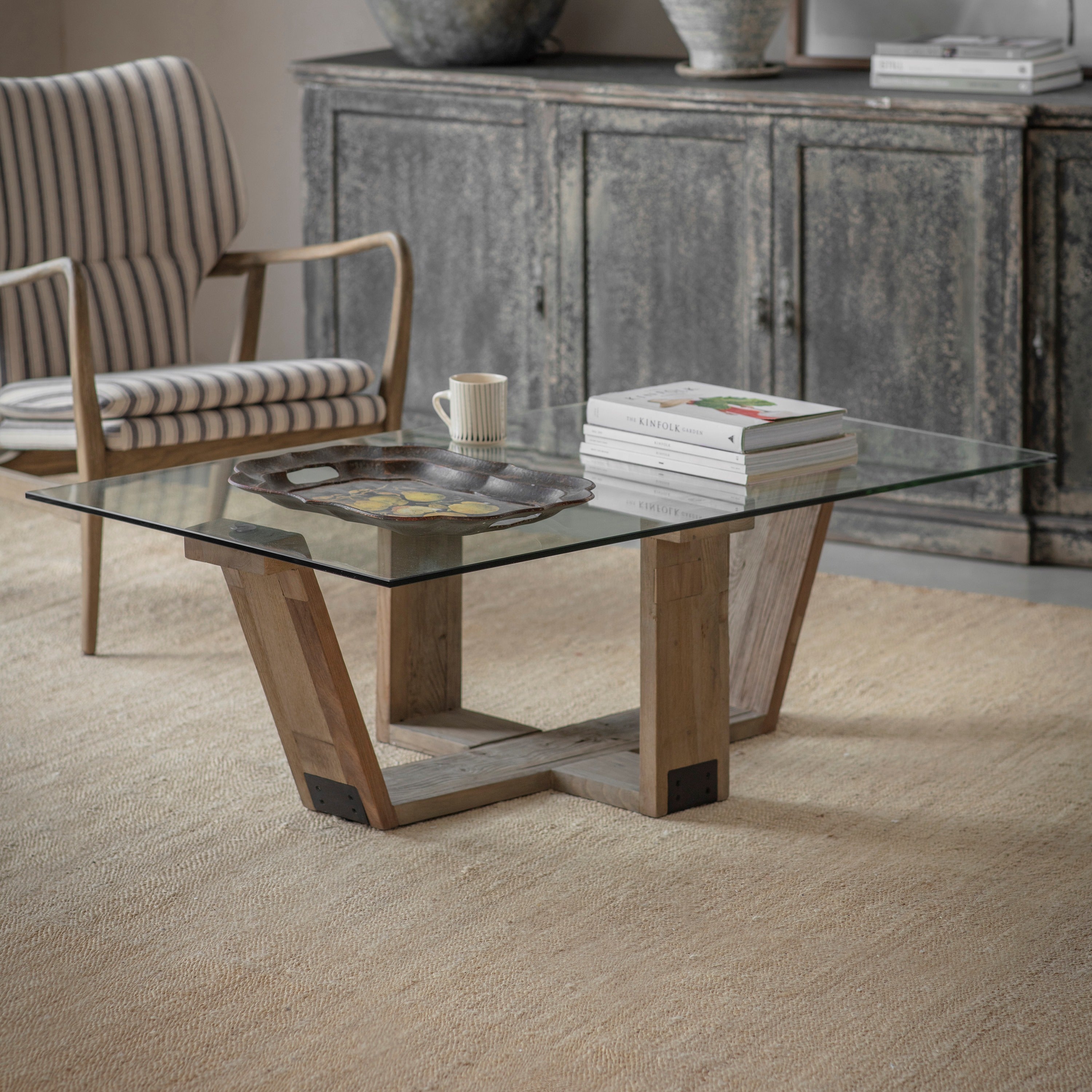 San Clemente Glass Top Elm Coffee Table