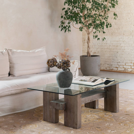 San Clemente Glass Top Pine Coffee Table