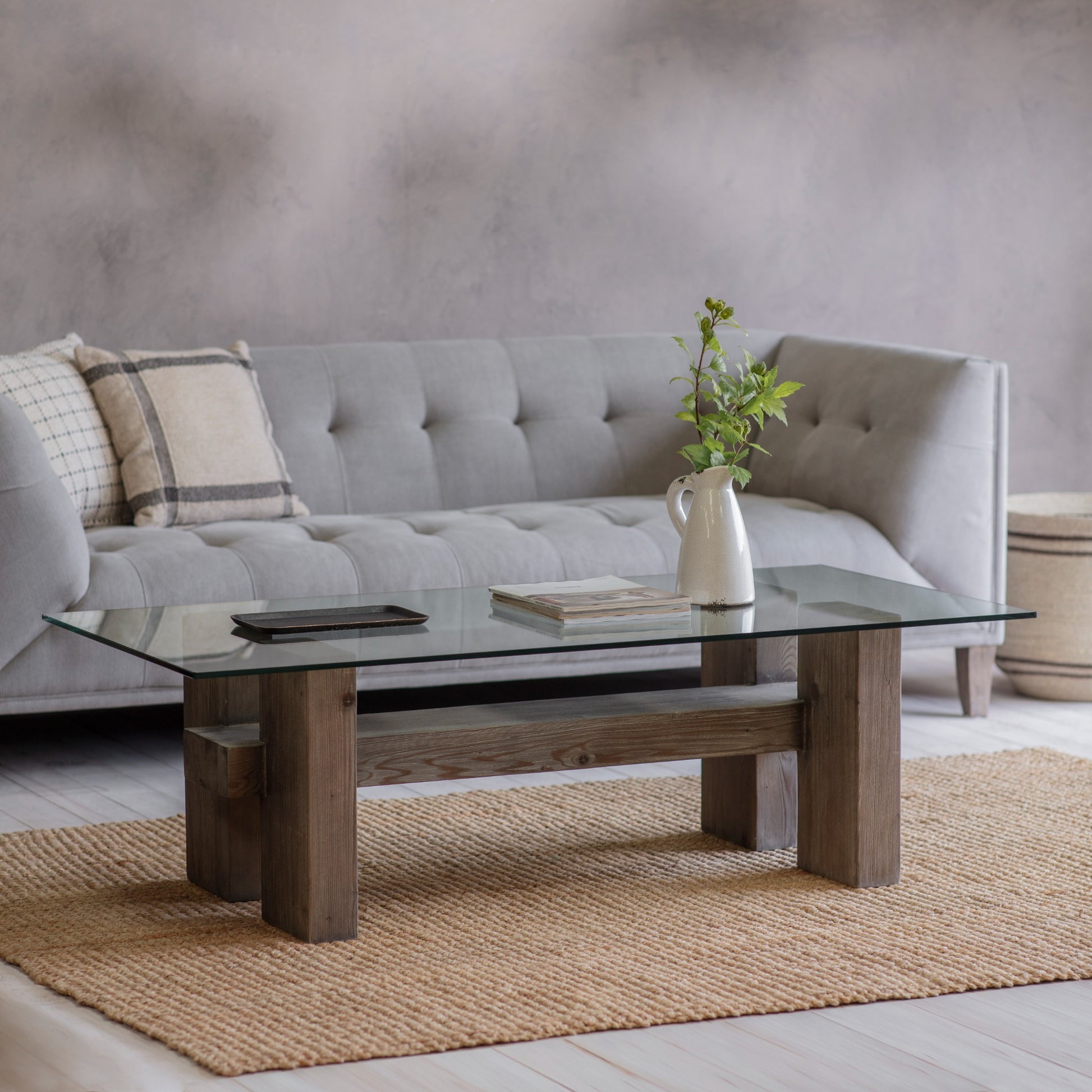 San Clemente Glass Top Pine Coffee Table