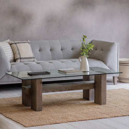 San Clemente Glass Top Pine Coffee Table