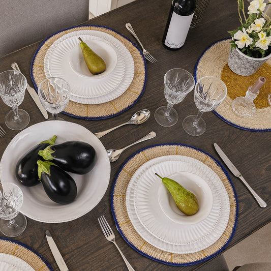 Hemlington 38cm Yellow Placemat with Navy Border