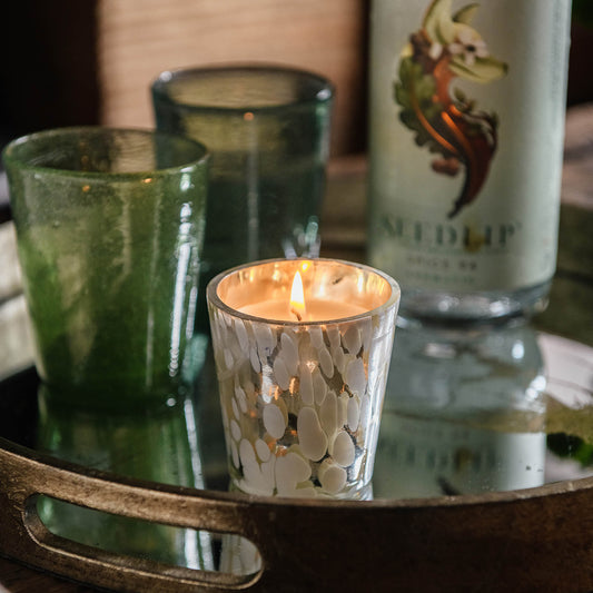 Claymore White Spotted Glass Candle