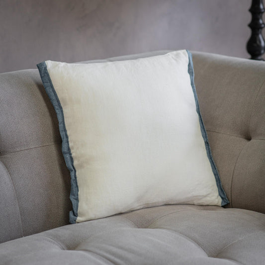 Walden 40cm Ivory Cushion with Blue Trim
