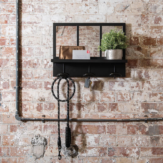 Fairfield Industrial Shelf Mirror with Hooks
